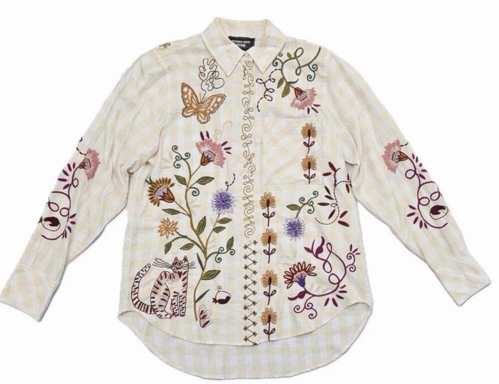 NWT Johnny Was Embroidered Toni Pocket Blouse Shirt β’XSβ’Cream Workshop $295